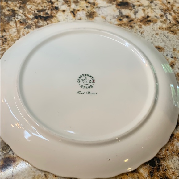 Vintage 1940s Continental Kilns Green Arbor Plate with Pink Floral Design - Picture 4 of 7